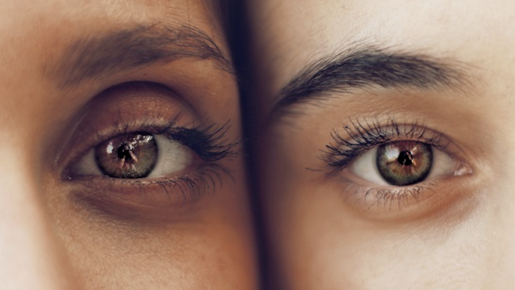 two side corner eyes from two women
