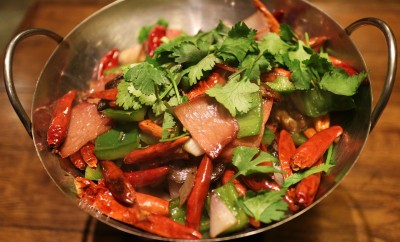 Wok dish with red chillis