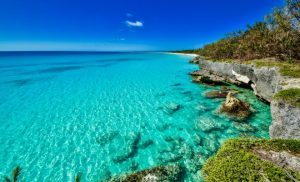 Close up of crystal clear coast waters of New Caledonia