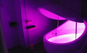 Floatation tank with pink light