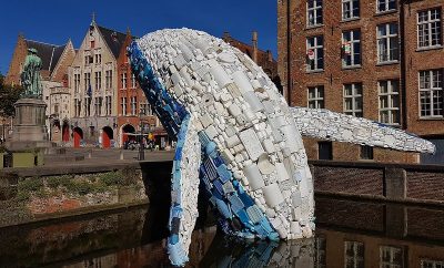 Plastic whale statue in Belgium