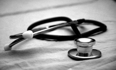 Balck and white pic of stethoscope