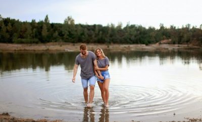 couple waling along the river