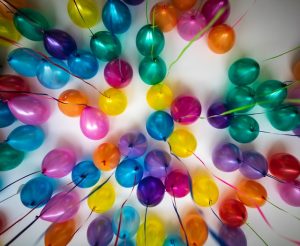 Multi coloured helium balloons
