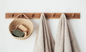 Towels hanging on a towel rack