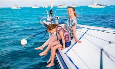 Mother and daughter on a boat