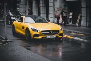 Yellow sports Mercedes