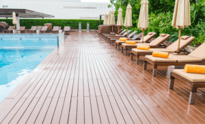Pool deck with pool chairs