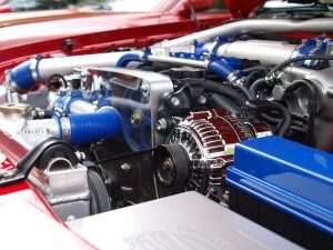 Car motor in blue and red
