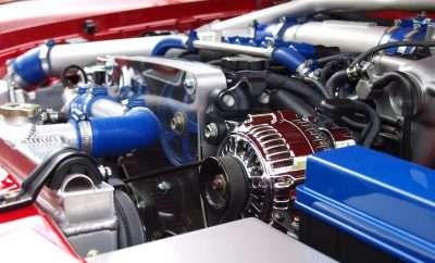 Car motor in blue and red