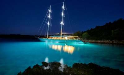 Yacht at night in the water